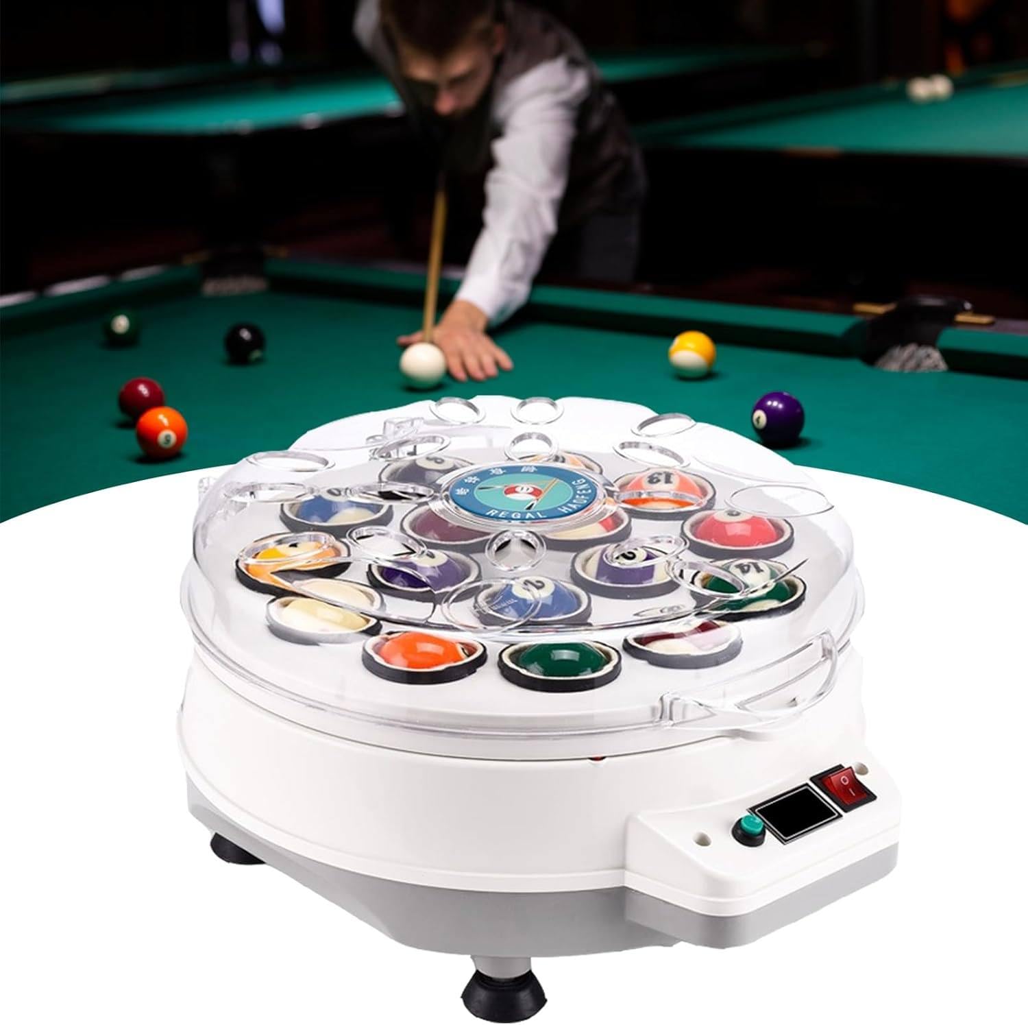 LHUITUI Pool Ball Cleaner And Polisher Machine, Automatic Billiard Ball Polishing Cleaning Machine, Electric Billiard Balls Cleaner, Wool Loops, 180W Motor, For Billiard Snooker Sets 16balls