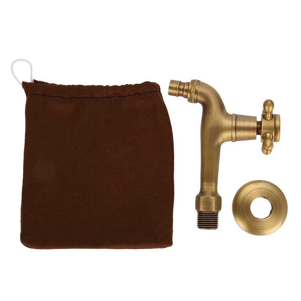 MAGT Grifo Vintage Latón, Grifo de Agua de Latón Vintage Mango Cruzado Único Adaptador de Grifo de Control de Agua Fría/Caliente Montado en Pared (Grifo de Agua Largo)