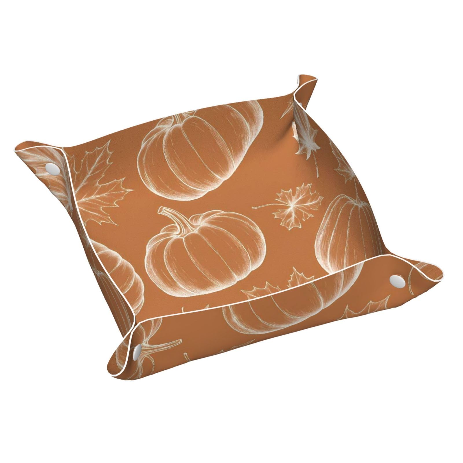 HLBSDM Fall Burnt Orange Pumpkin & Maple Leaves Tray Men's Leather Valet Parking Portable Entrance Trays Bedside Storage Box
