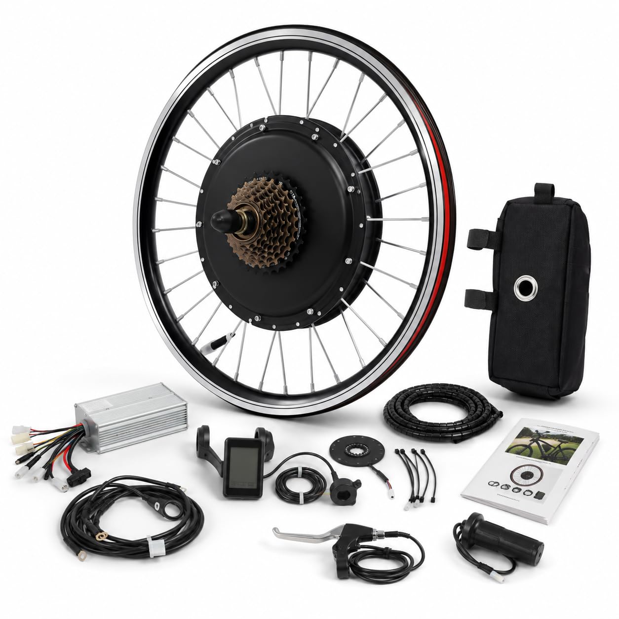 Kit de Conversion Vélo Électrique 20 Pouces 500W, Moteur Moyeu Roue Arrière sans Balais avec Écran LCD, Capteur Pas, Accélérateur au Pouce et Frein Coupure pour VTT Vélo Ville