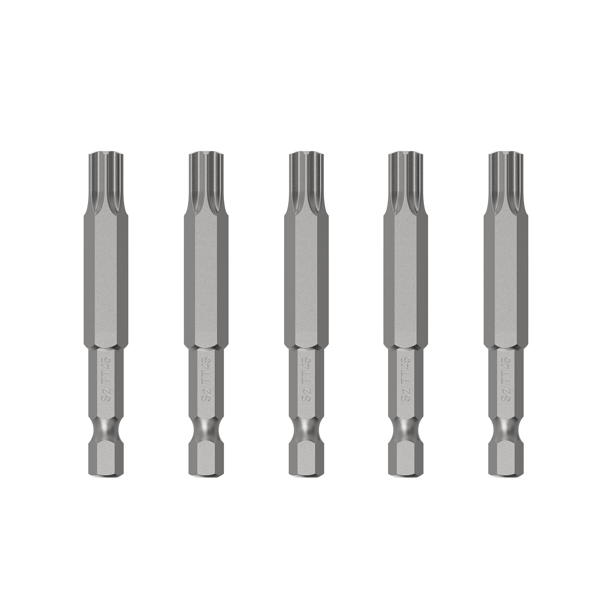 FOCMKEAS 5PCS T45 Magnetic Tamper Proof Torx Screwdriver Bits, 1/4 Inch Hex Shank 2 Inch Length S2 Steel Security Drill Torx Head Drill Screw Driver