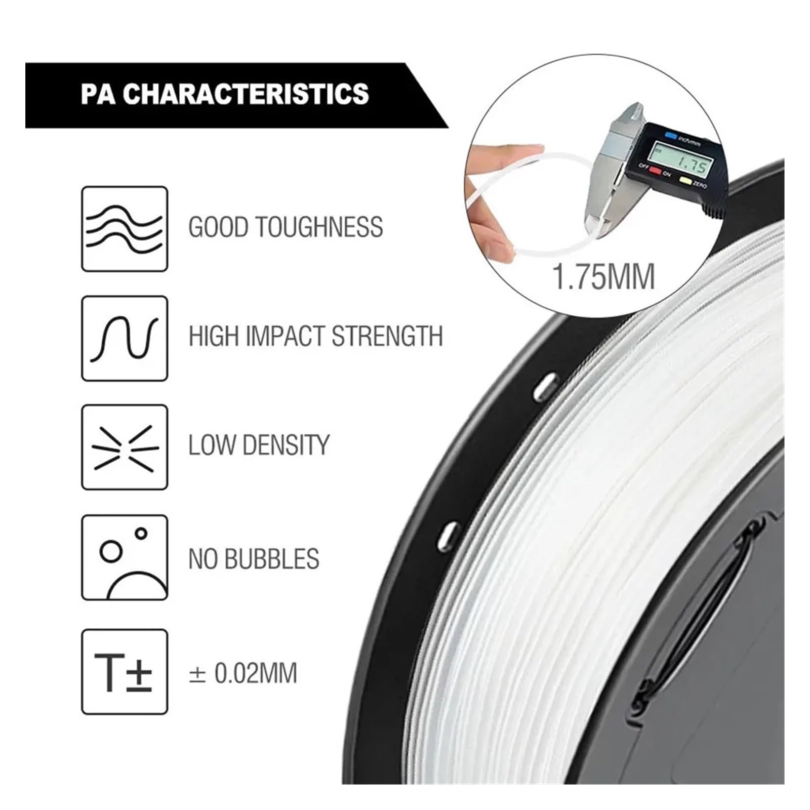 250/500 g Nylon-3D-Druckerfilament PA-Polyamid 1,75 mm Hohe Zugfestigkeit Flexibilität Sublimation(Black- 500g)