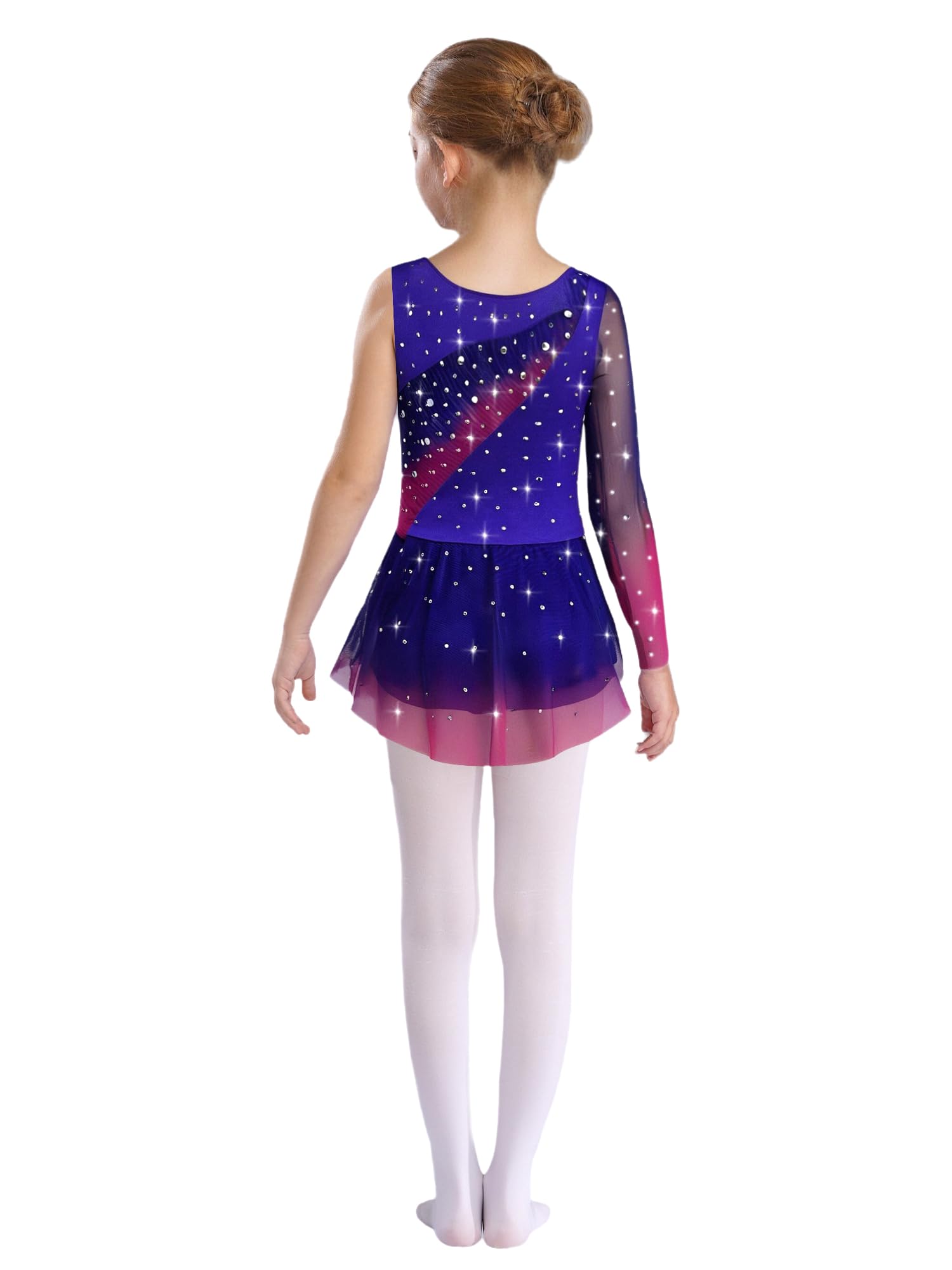 Robe Patinage Artistique Asymétrique Une Epaule Strass Justaucorps Gymnastique Danse Enfant 5-16 Ans