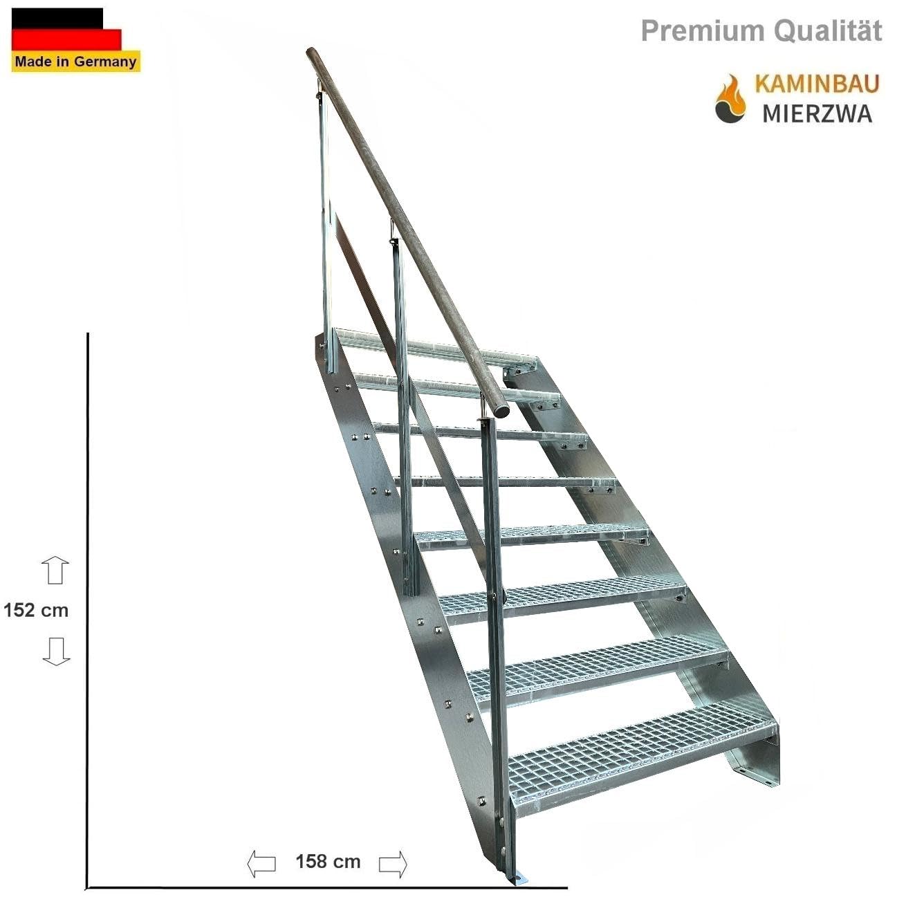 Échelle en Acier Premium avec Garde-corps Gauche Galvanisé 8 Marches (Largeur 800 mm) (Hauteur 152 cm) Résistante aux Intempéries pour Jardin