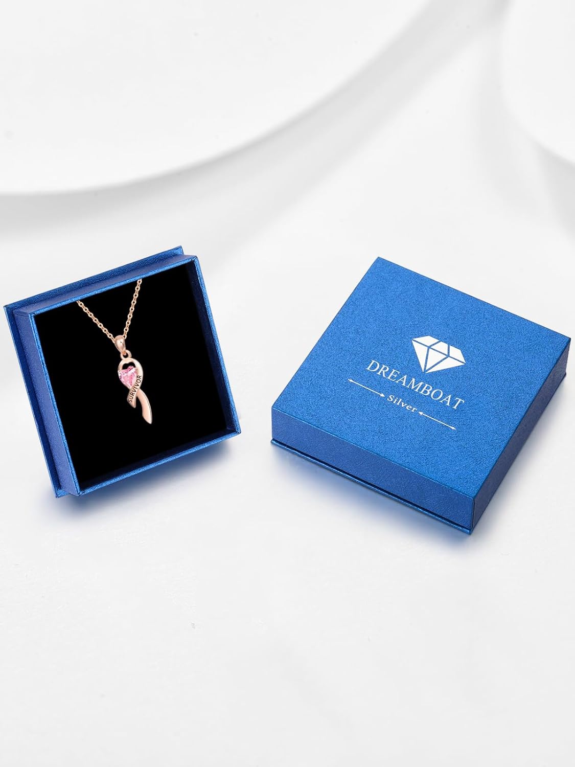 Dreamboat Sterling Silver Breast Cancer Necklace for Woman Pink Ribbon Pendant Necklace Cancer Awareness Hope Breast Cancer Survivor Gifts Jewelry