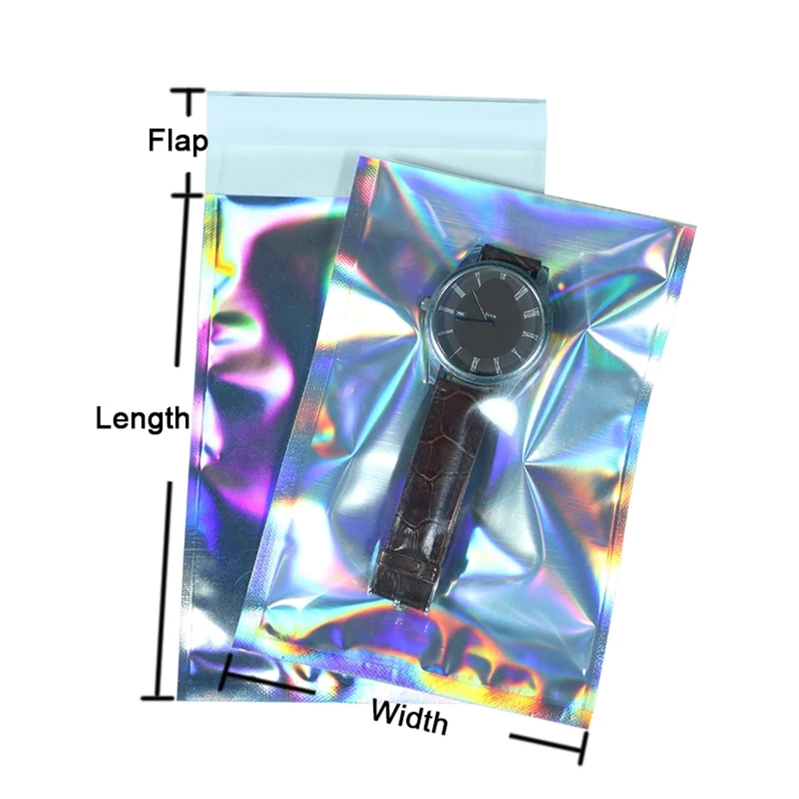 300PCS Laser Selbstdichtende Kunststoff Umschläge Mailing Lagerung Taschen Holographische Schmuck Poly Klebstoff Kurier Verpackung für Lipgloss und Schmuck