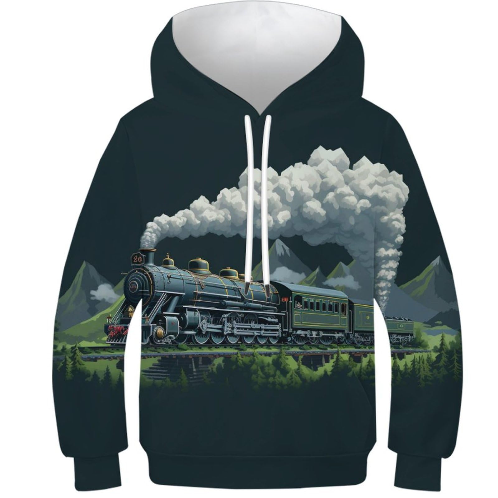 KKOLASXZE 3D Printed Steam Train Casual Hoodie Hooded Sweatshirt Pullover Men/Women Ong Sleeve Tops for Teens 13-15Y
