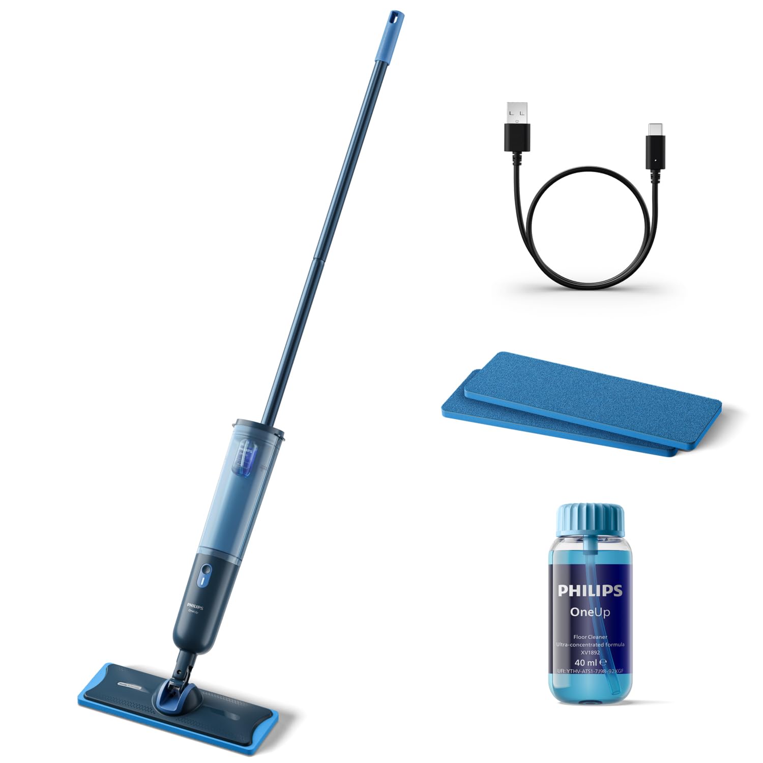 Philips Oneup 3000S Electric Mop, Dirty Water Removal & Fast Dry Hard Floor Cleaner - Extra Pad Included