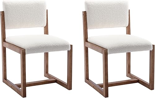 HEAH-YO Juego de 2 sillas de comedor tapizadas de tela de lino con respaldo, cómodas sillas sin brazos con patas de madera para cocina, color beige