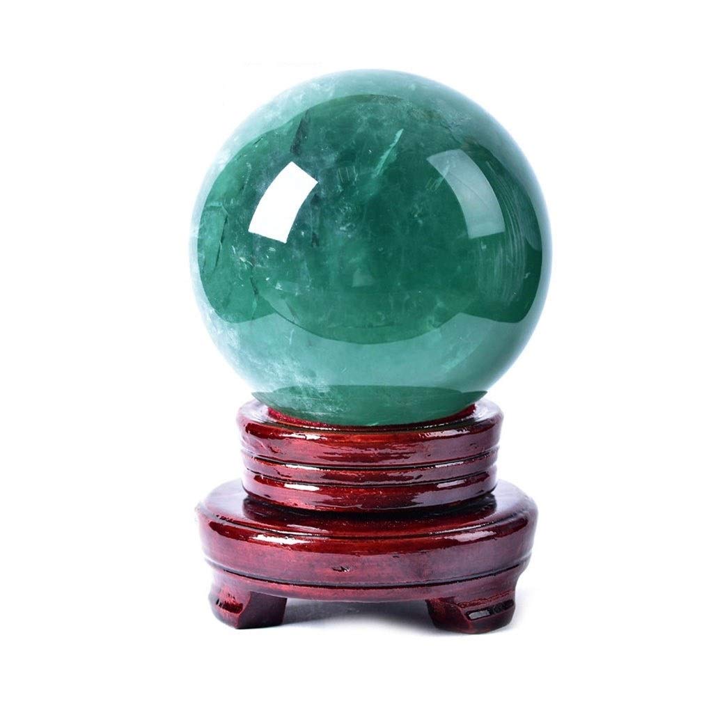bola de cristal (en la magia occidental) Cristal verde natural Meditación adivinación esfera de cristal soporte de la bola con la madera, de 3,1 pulgadas (80 mm) Diámetro bola de cristal(10cm)