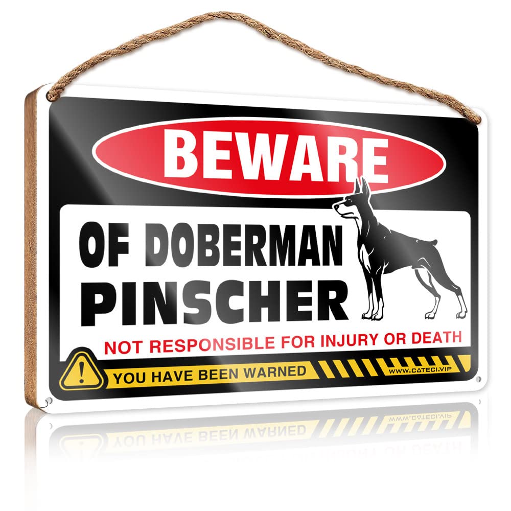 FZFN Bathroom Wall Wood Sign Beware Of Doberman Pinscher Wooden Sign Outdoor Signs And Decor Bathroom Signs For Home(15X28CM)