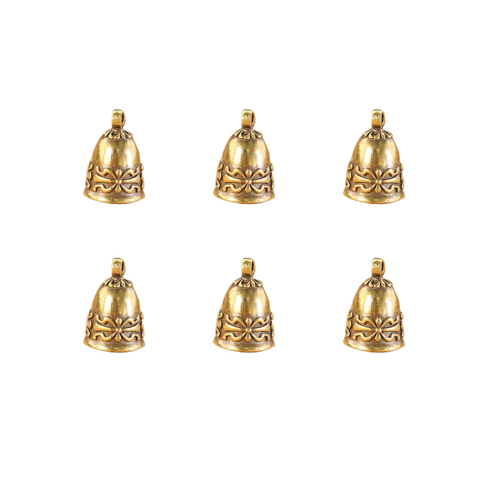 Vokowin6Pcs Antique Vintage Jingle Brass Hanging Bells, Antique Bells Bell Charms Pendants for Home Decorations Small Bells Keychain Accessories (K136-6)