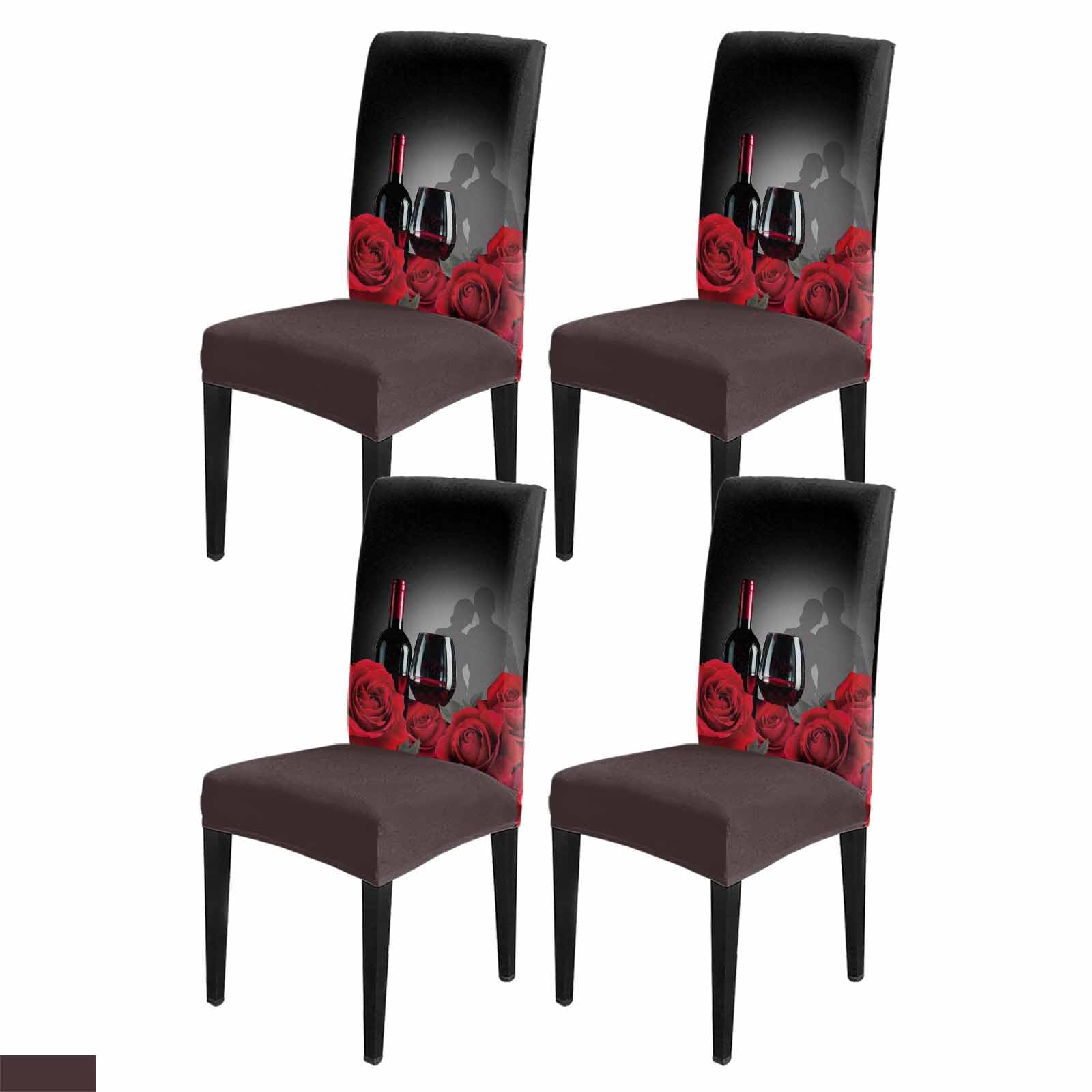 Valentines Day Dining Chair Cover Set of 4 - Coupon Love Red Rose Flower Wine Black Grey Stretch Chair Protectors Slipcover,Spandex Kitchen Chair Seat