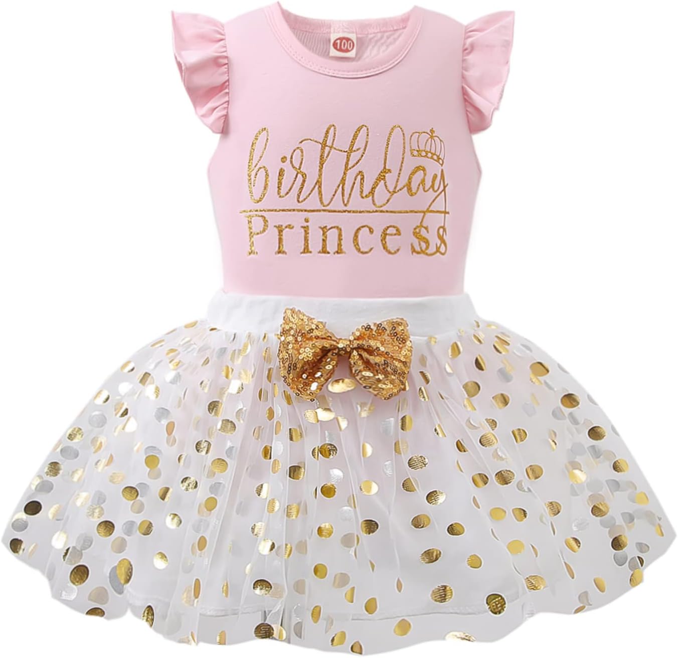 Toddler Kids Baby Girls Birthday Princess Outfits Dress Vest Tank Top Dot Mesh Tutu Skirt