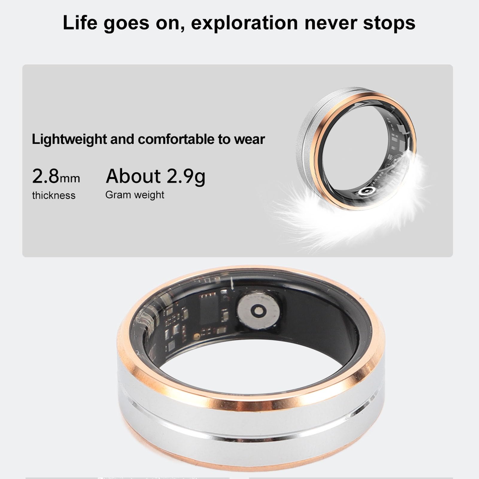GOWENIC Smart Health Ring, Step Tracker & Health Monitor - Silver and Gold, with Water Resistant Design, Smart Health Ring for 7 Days Battery Life, APP Charging Case (7)