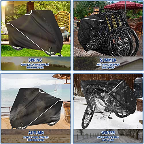 Bike Covers Outdoor Storage Waterproof, Bicycle Covers For 2 Or 3 Bikes Waterproof Heavy Duty Ripstop Bike Storage With Reflective Strips Rain Snow Uv Anti Dust For Mountain Road Bikes With Lock Holes #TOP6