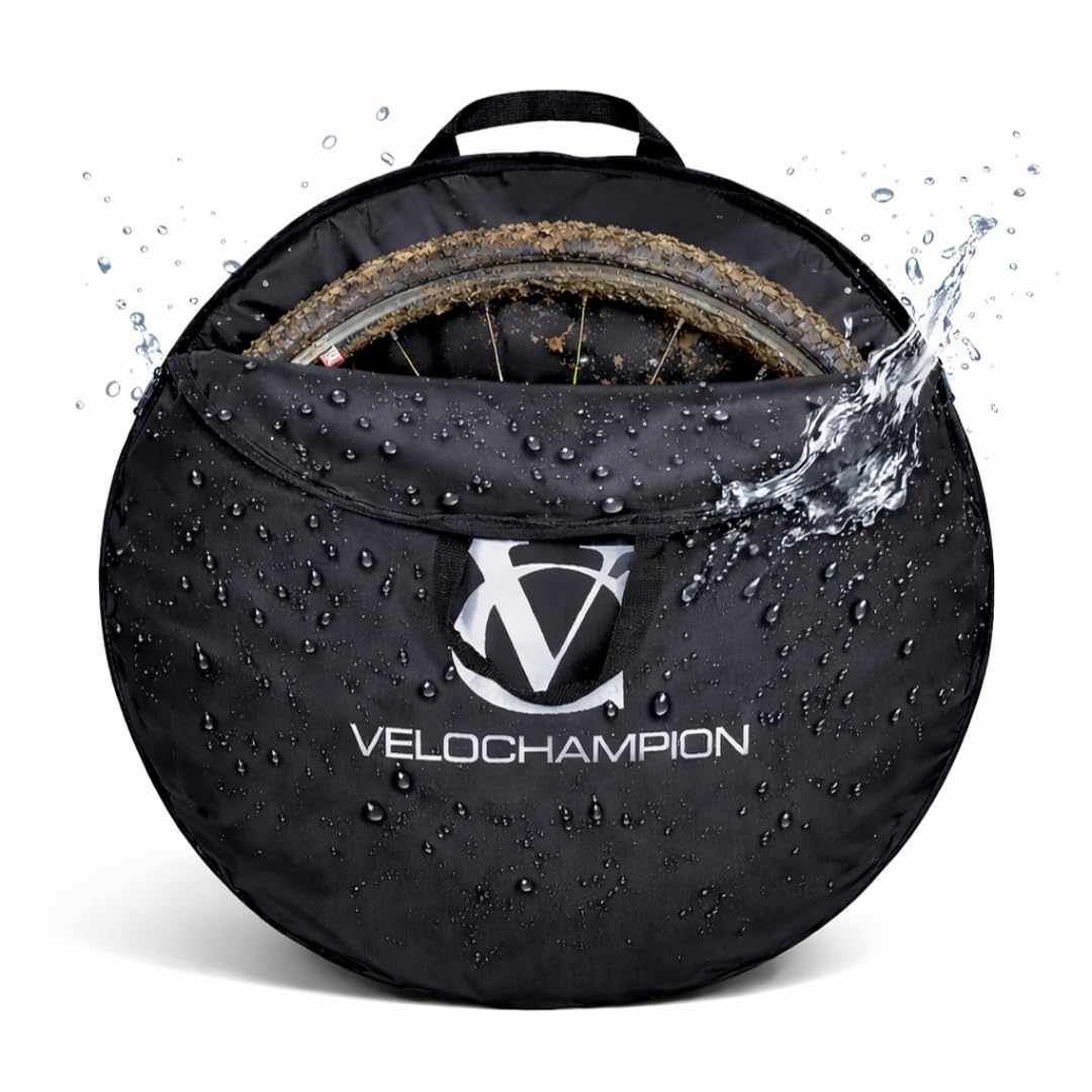 VeloChampion Waterproof Bicycle Wheel Bag Storage Cover | Mountain, Road, Gravel or Kids BMX | 650b. 700c. 16” 20” 24” 26” 27.5” 29” Bike Wheelset Transport Travel Case (Medium 700c-26”) 1pcs