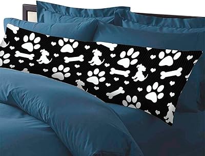 Black and White Dog Paw Prints Body Cover Pillowcase Long Pillow Case Cover 20 x 54 Printed Pattern Funny