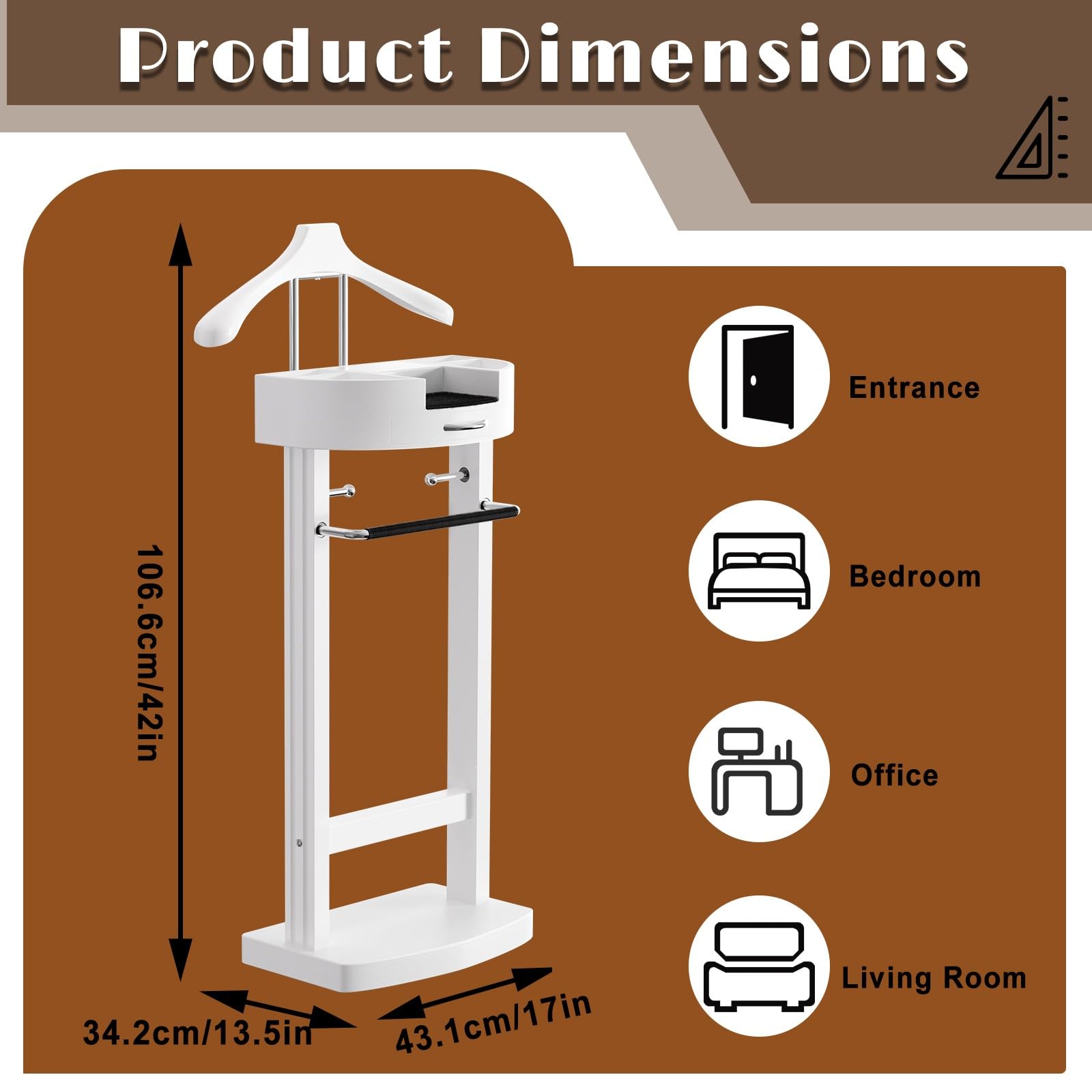 TrayEle - Servomuto da uomo in legno con supporto per abiti, per ingresso, camera da letto, ufficio, design robusto, 43 x 33 x 100 cm, ideale per nizing e accessori