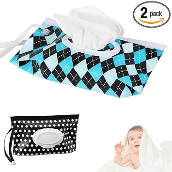 SNOWIE SOFT 2 Pcs Waterproof Baby Wet Wipe Dispenser with Hand Strap, Dustproof Stroller Portable Refillable Wipe Holder Wipe Bag, Baby Wipes Container, Wipe Dispenser, Reusable Travel Wet Wipe Pouch