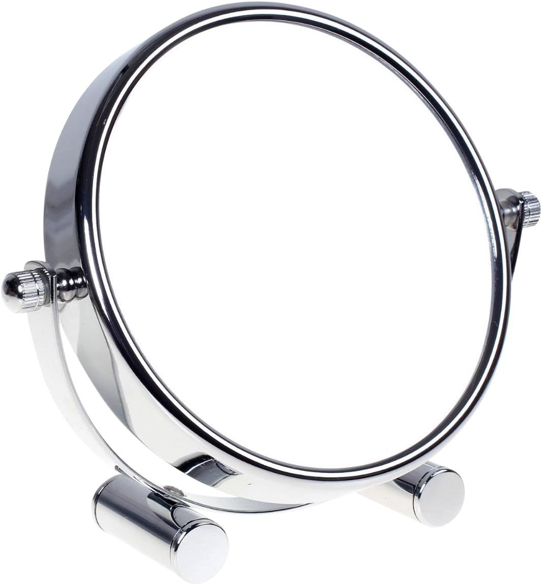 Free Standing Small Platform Shaving/Make Up Mirror, 5 Inch 5x Magnification, Two-Sided Swivel Chrome Finish Cosmetic Stand Table Mirror for Home and Travel, KXD3104-5x