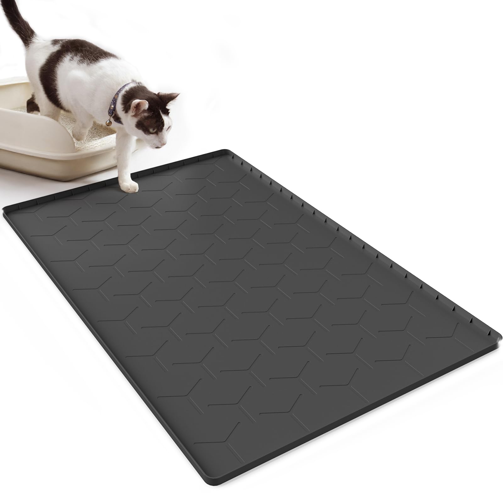 Garoopion Katzenklo Matte, 85 x 55 cm Katzenstreu Matte, Silikon Katzenmatte katzenklo Schwarz