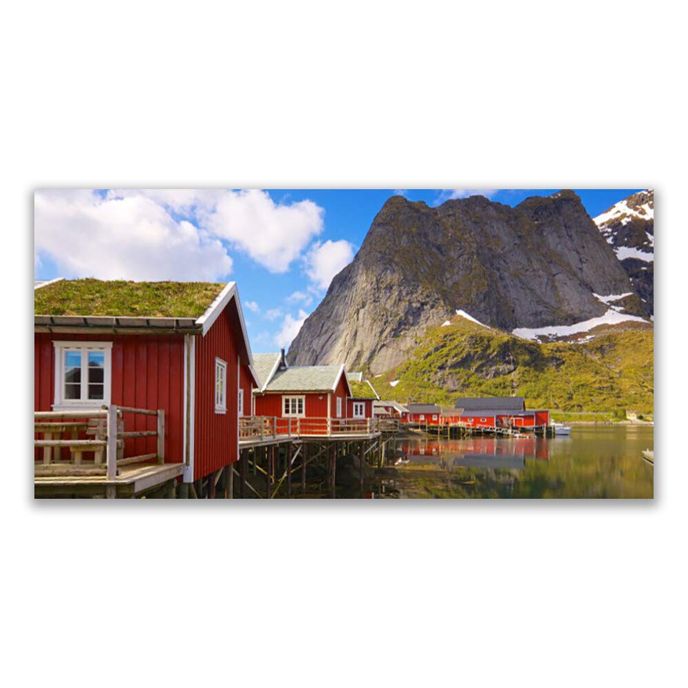 Tableau verre trempé 120x60cm paysage montagnes lac pour décoration murale moderne