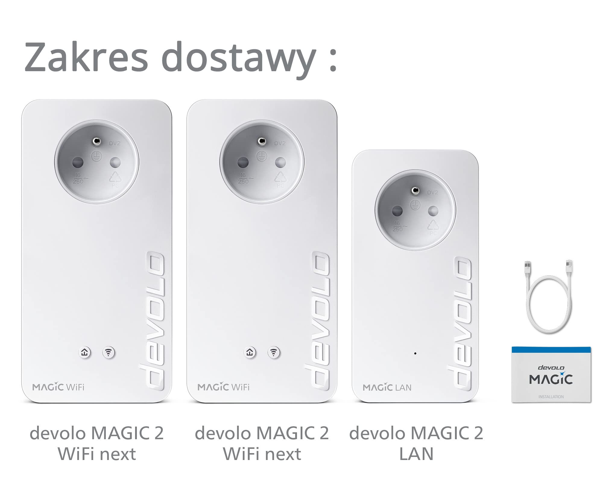 devolo Magic 2 – zestaw multiroom: maksymalnie stabilny zestaw z 3 adapterami Powerline z siecią Wi-Fi w strukturze mesh obejmującej wiele pomieszczeń (2400 Mb/s, 4x złącza Gigabit LAN)