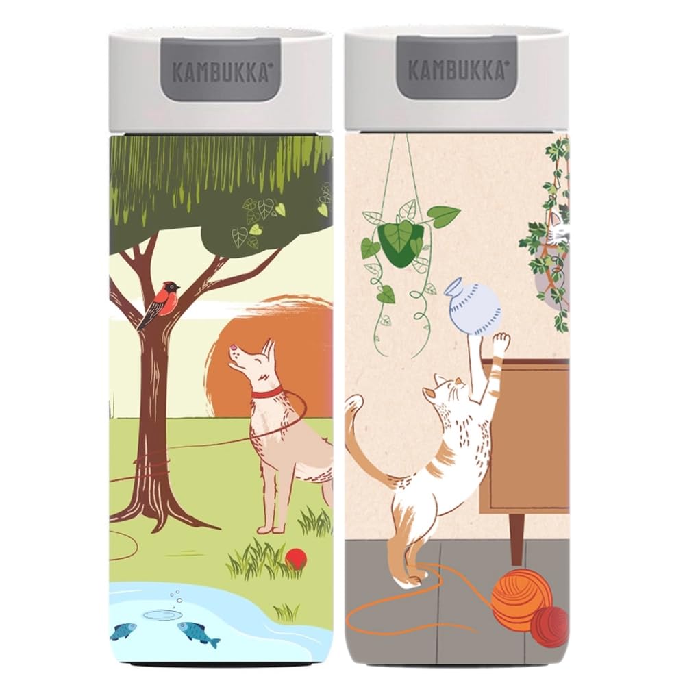 Kambukka kubek termiczny Olympus 2× 500 ml zestaw Woof n' Meow – termos na kawę i herbatę, szczelny, SNAPCLEAN, BPA Free, izolacja próżniowa