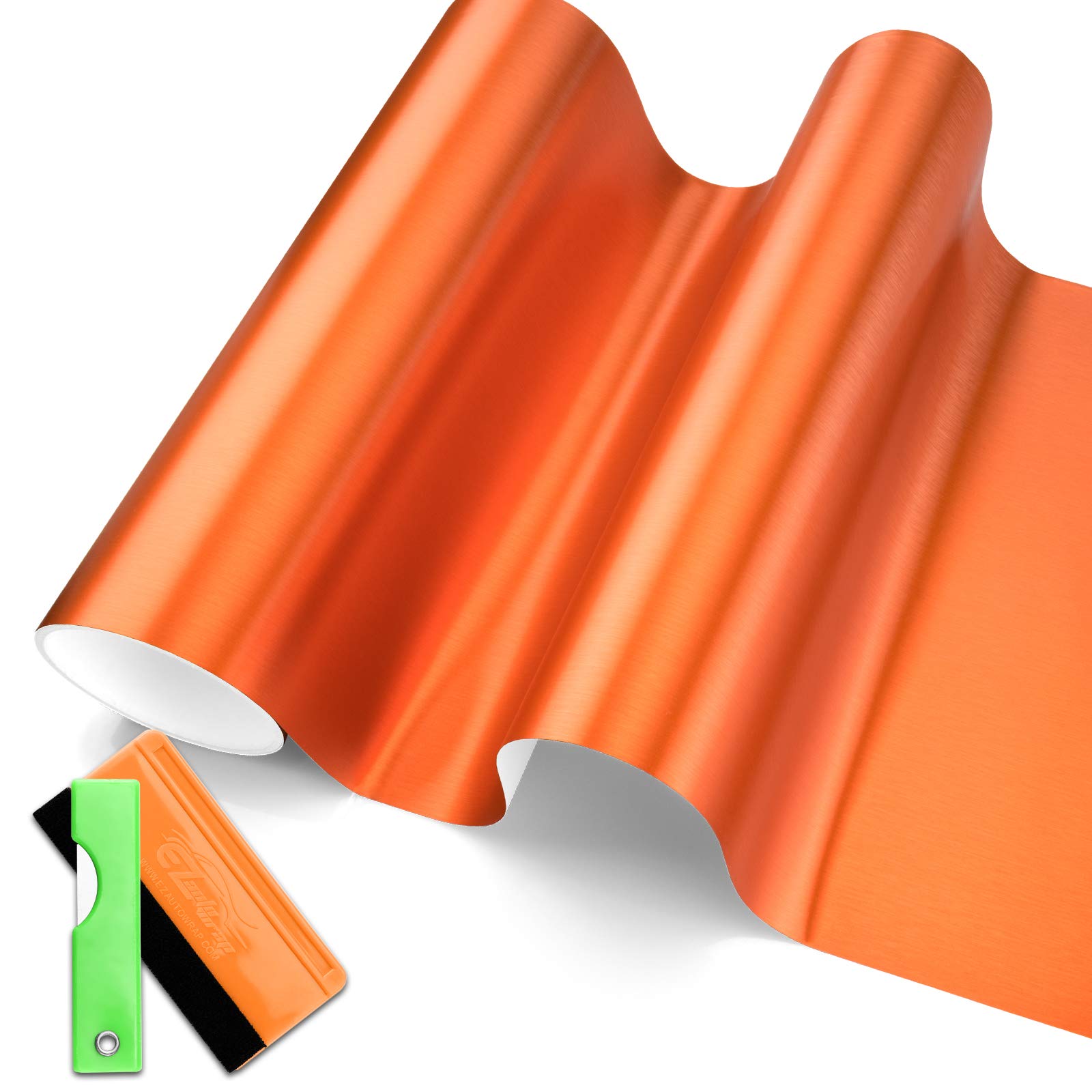 Free Tool Kit Orange Brushed Aluminum Vinyl Wrap Sticker Decal Film Sheet Air Bubble Release Channel Self Adhesive - 12