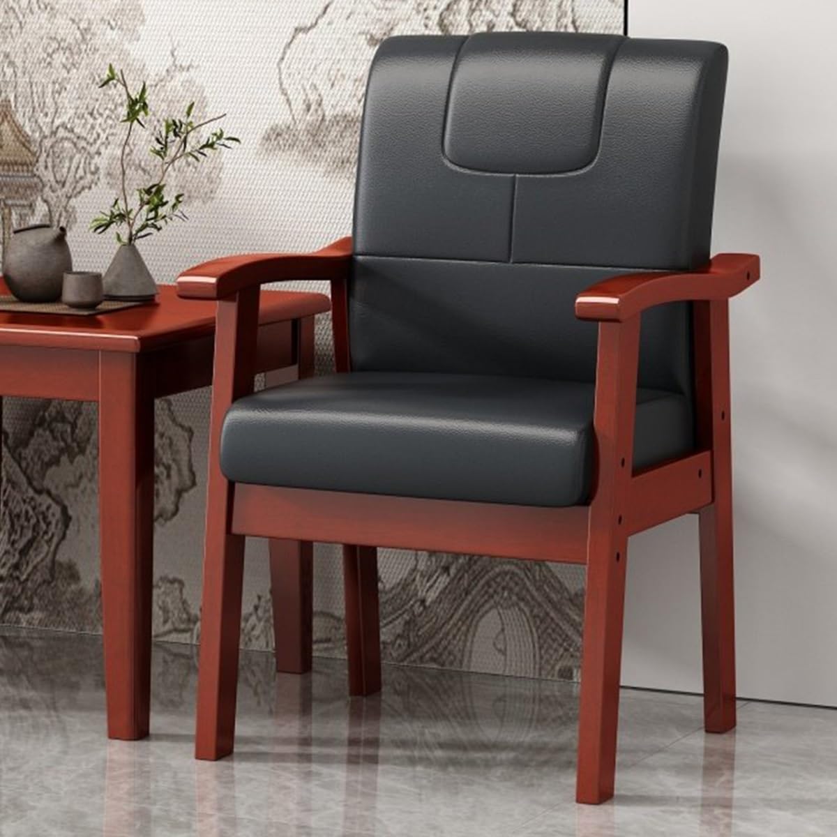 ASerZenith Executive Office Chair With Padded Seat & Arms Conference & Waiting Room Chair For T & Support Design For Professal Use,Nero-Red Legs