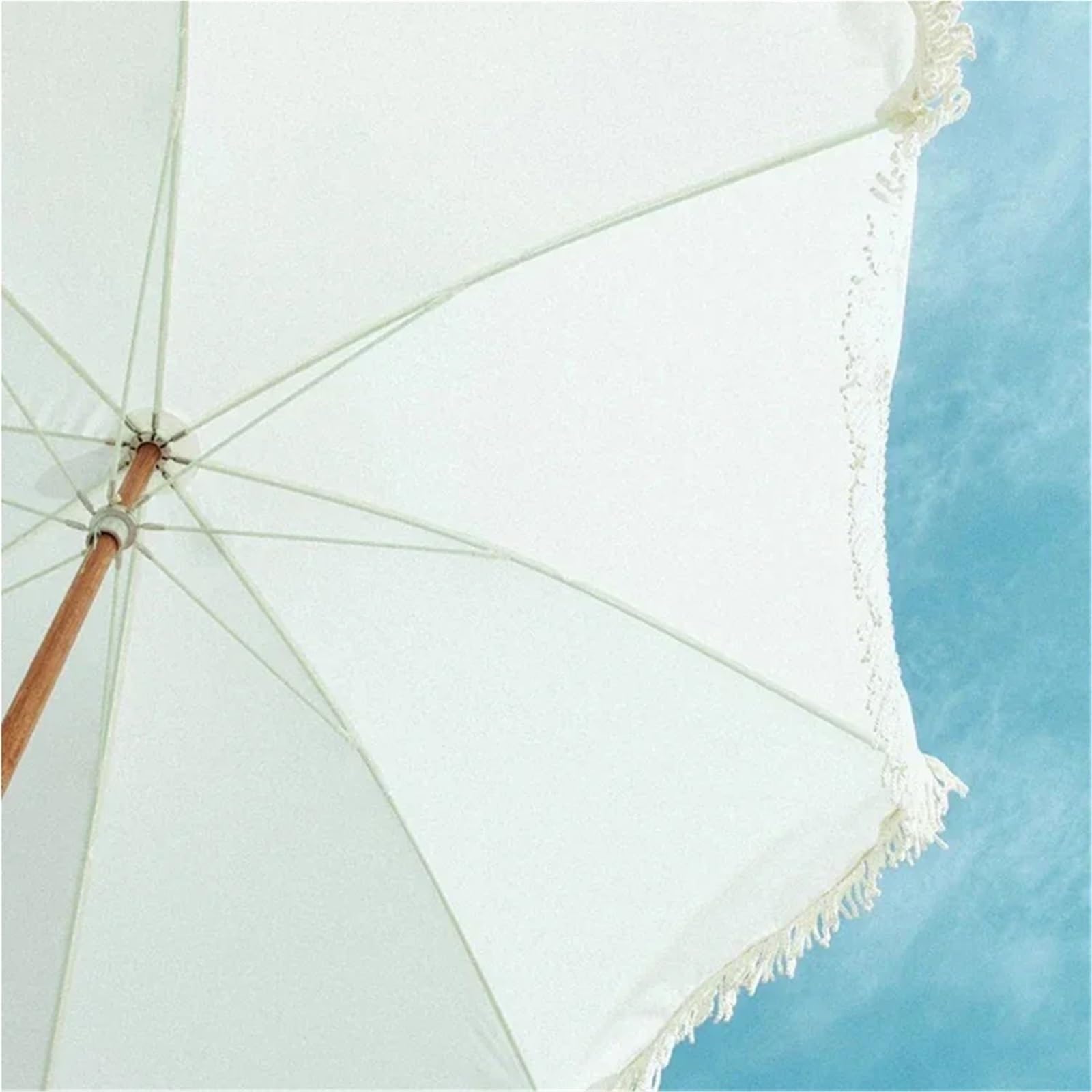 Ombrellone da Spiaggia, Ombrellone Spiaggia Ombrelloni da Spiaggia con Nappe/Boho in Legno Personalizzati di Lusso Portatili da 8 Piedi, Vintage con Frange, palo for Esterni in Tela