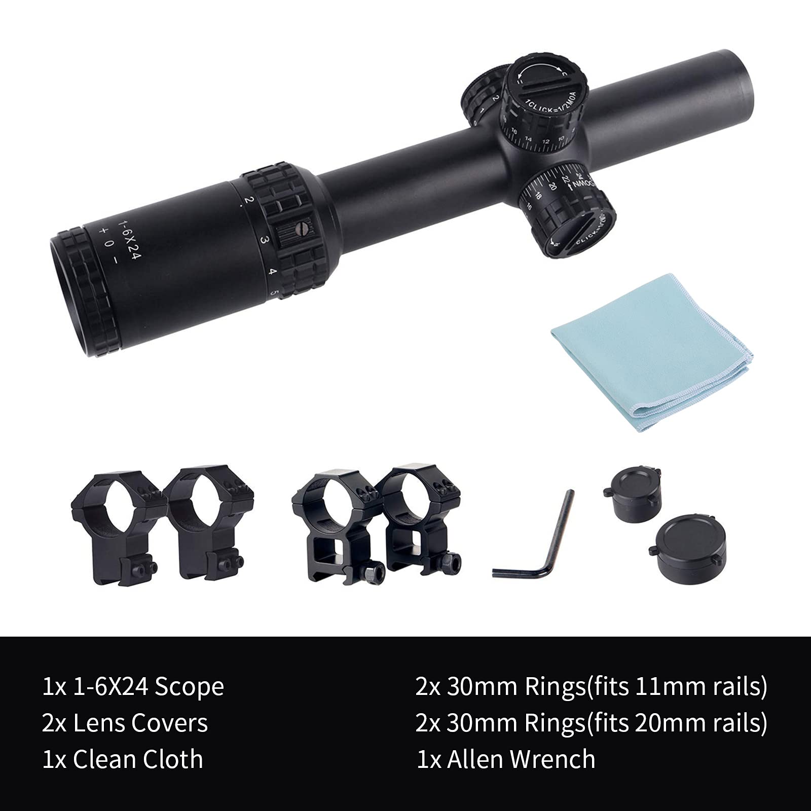 Mirino 1-6X24E portata del fucile tattico illuminato rosso con supporti per tessitore/guida Picatinny per Sport all'aperto