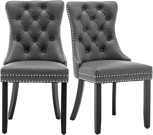 Miniatura 16 de Sillas de Comedor de Cuero Systemkenji Juego de 6, Sillas Tapizadas para Comedor con Adornos de Clavos, Sillas de Comedor Modernas 6, Sillas de