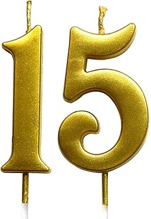 MAGJUCHE Gold 15th Birthday Numeral Candle, Number 15 Cake Topper Candles Party Decoration for Girl Or Boy - coolthings.us