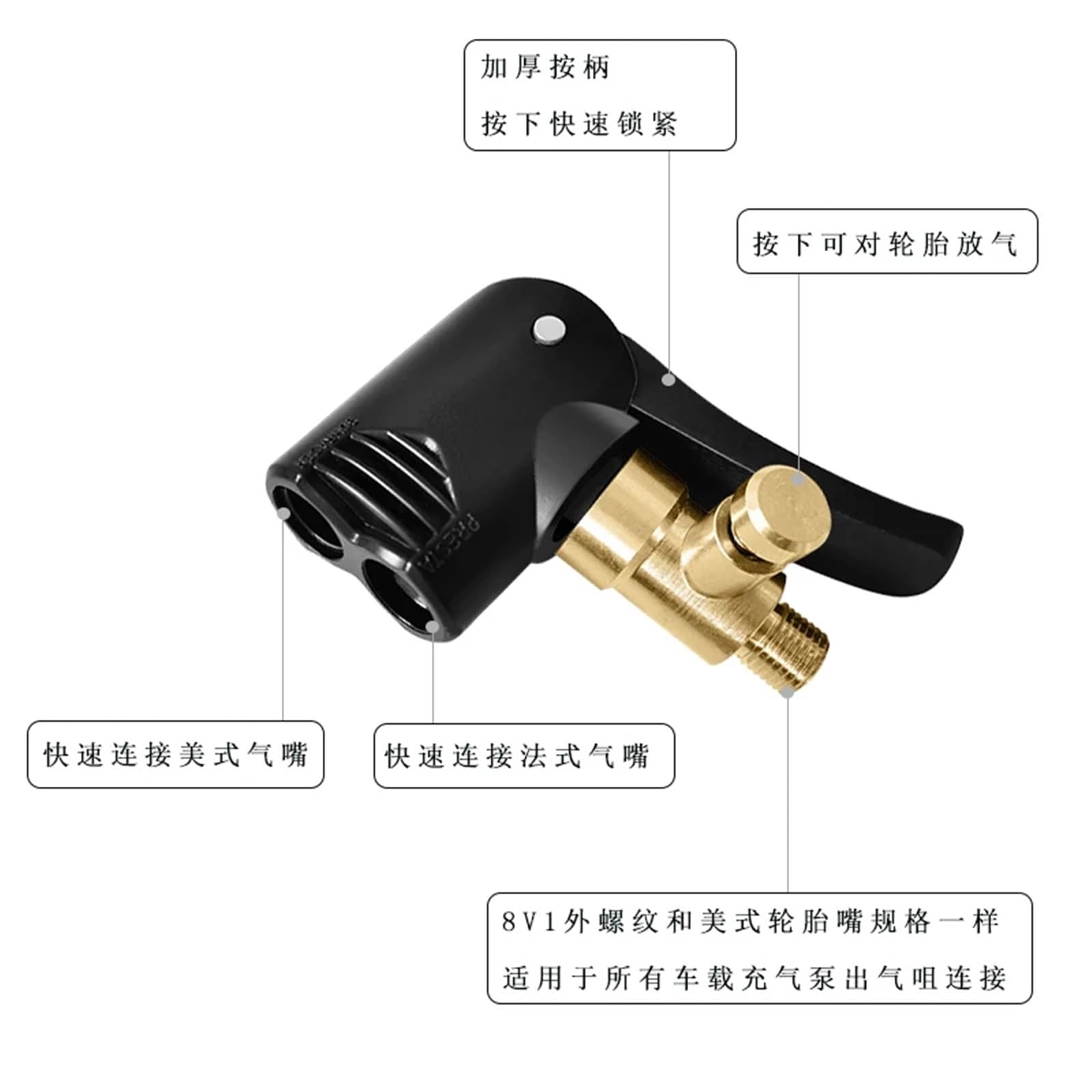 15 Stück Auto-Reifen-Luftfutterpumpen-Ventilanschluss, Clip-On-Adapter für schnelles Aufpumpen der Reifen (nicht entleerbar)