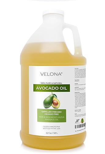 velona Aceite de aguacate de 64 onzas líquidas  Aceite portador 100% puro y natural  Prensado con expulsor  Cuidado del cabello, cuerpo y piel