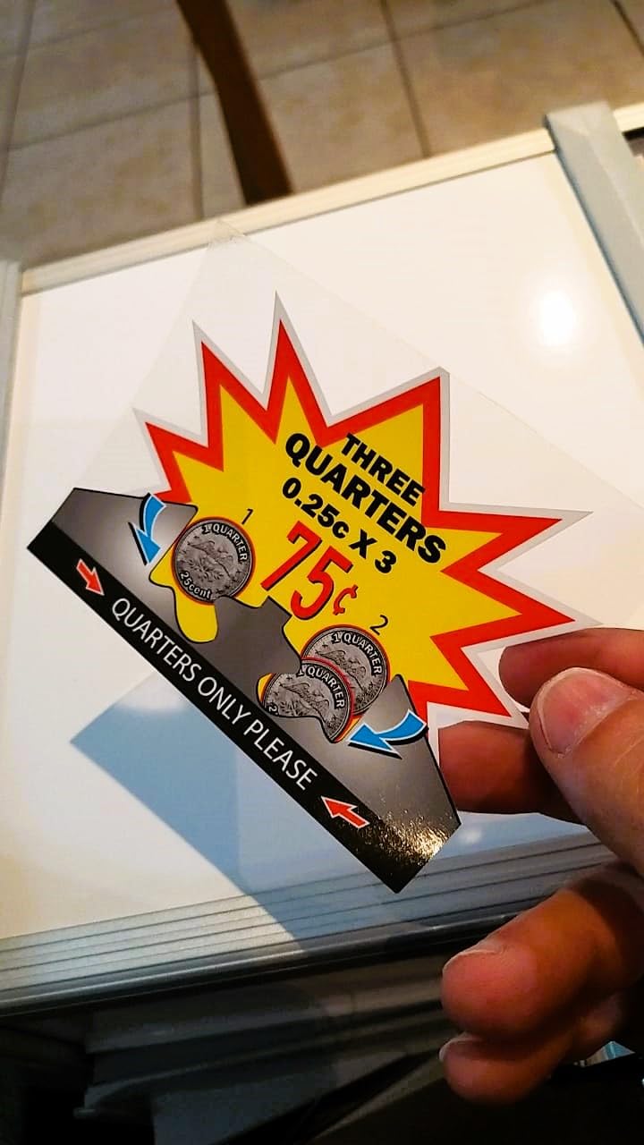 75 Cent Price Decal for Big Capsule Vending Machine & Northwestern 3 Quarters Coin Mechanism - Original Gumball Machine Display Labels. Inside Sticker. Eye-catching Reverse Vinyl Decal - (25 pc)
