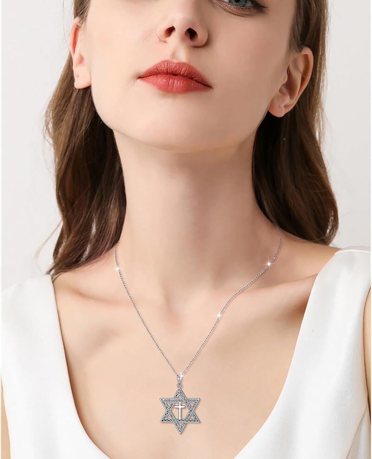 FLYOW S925 Sterling Silver Star of David Necklace Black Oxidized Necklace Religous Christian Goth Jewish Hexagram Jewelry Birthday Gift for Women Men - Image 3