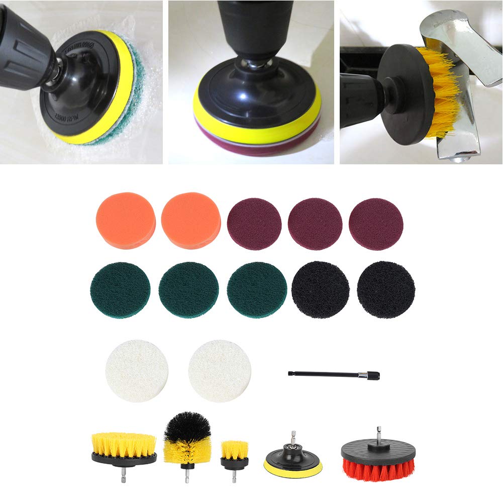 Set di 18 spazzole per trapano elettrico, multifunzione in nylon, accessori per la pulizia della casa, per vasca da bagno, malta, tappezzeria, superficie del bagno