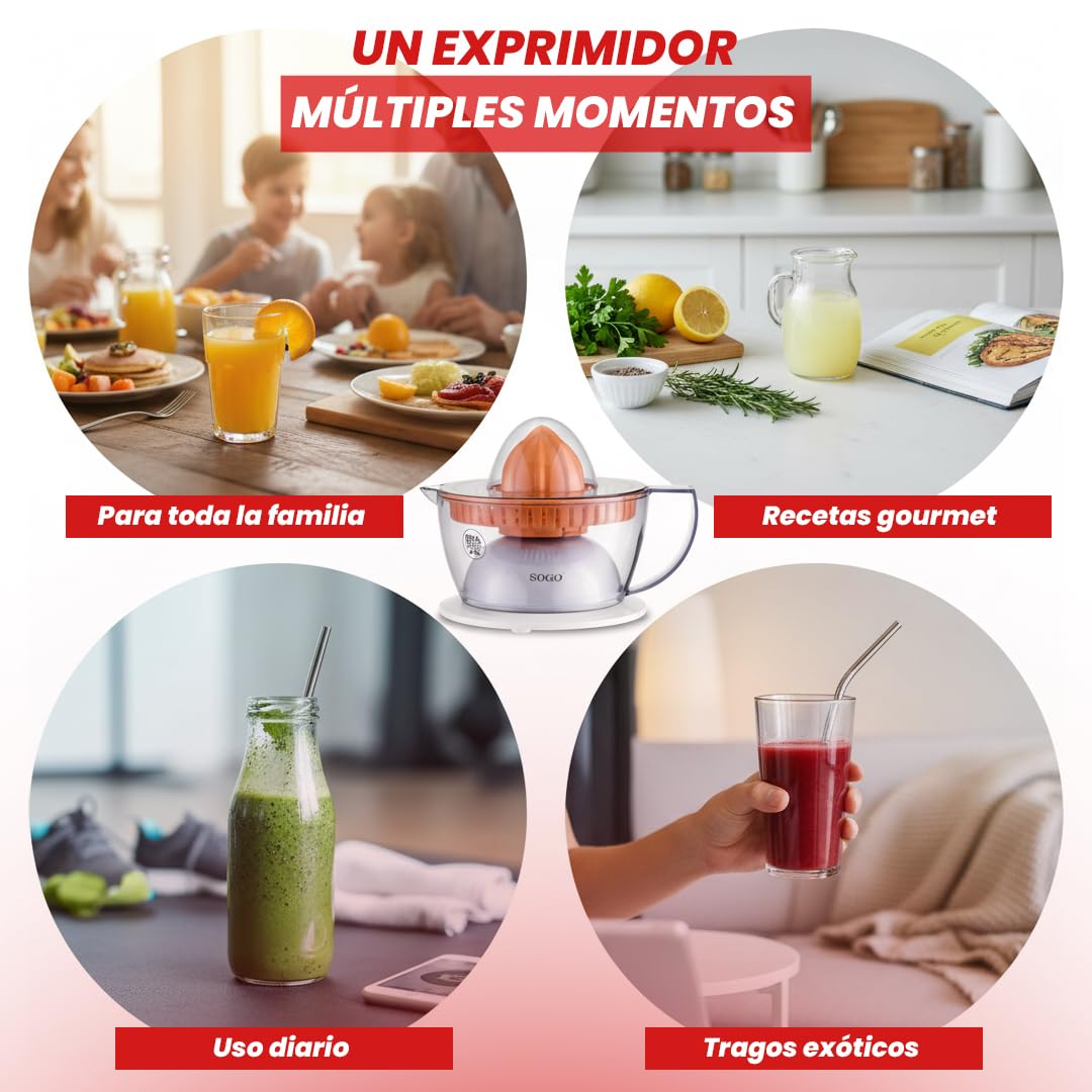 Sogo Presse-agrumes électrique à jus d'orange et de citron avec 2 cônes et couvercle, automatique, puissant et silencieux, carafe 0,5 litre, blanc, 40 W (SS-5223)