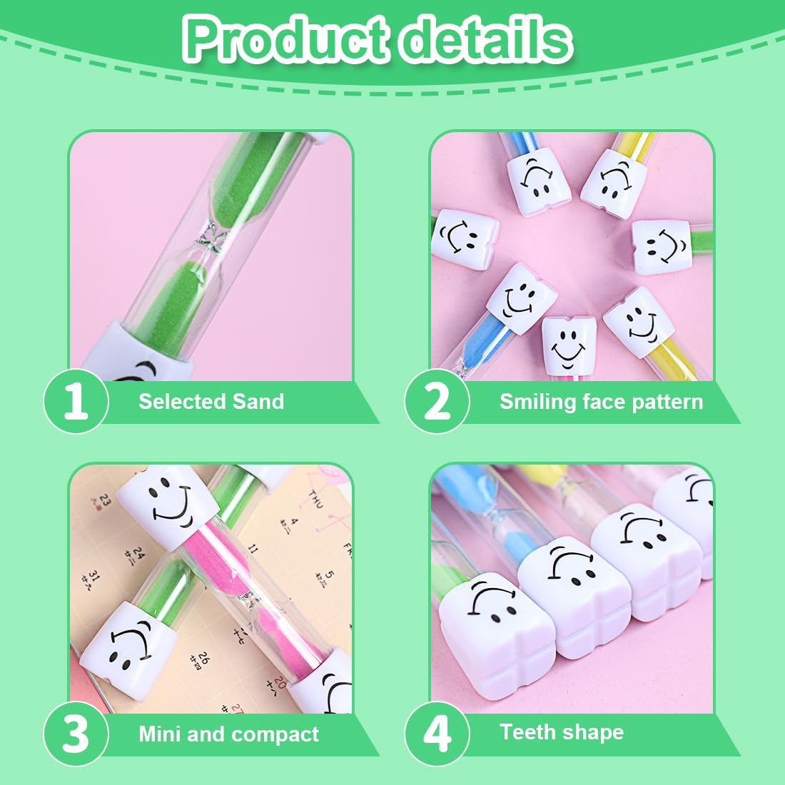 Reccisokz 2 Pieces Toothbrush Timer for Kids Smiley Face hourglass, Toothbrush Sand Timer - Image 3