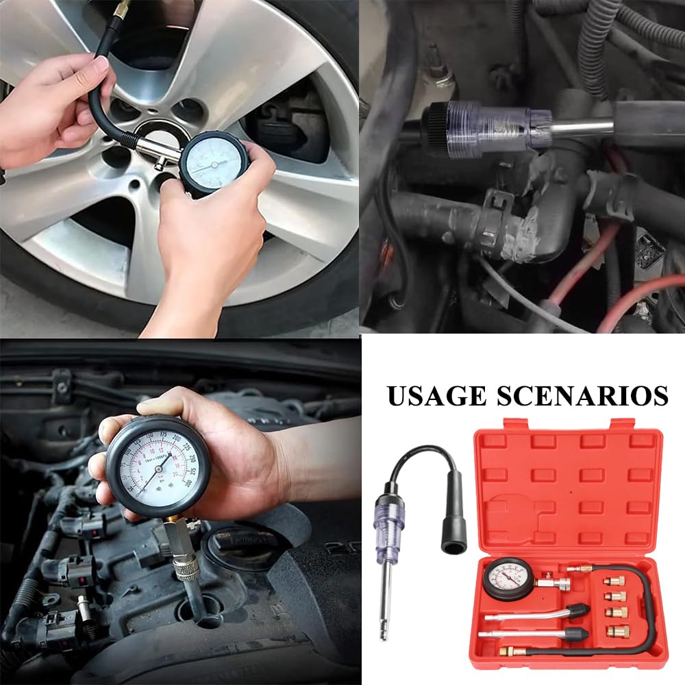Kit tester di compressione con tester per candele,TONZACK di compressione standard benzina 0-20 bar e 0-300 psi, misurazione del test di compressione del motore Automotive M10 M12 M14 M18