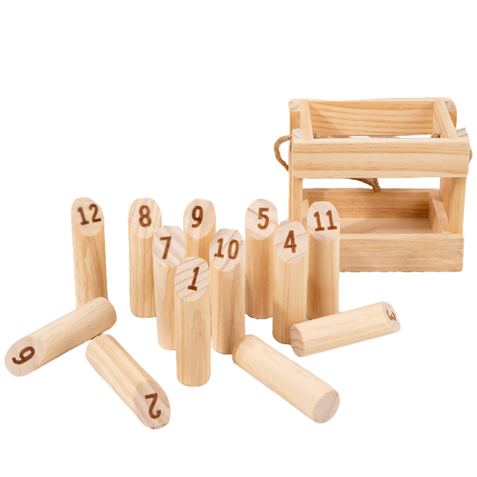 OEHUG Pine Wood 12 Skittles with Carrying Box,Wooden Throwing Games (Wood)