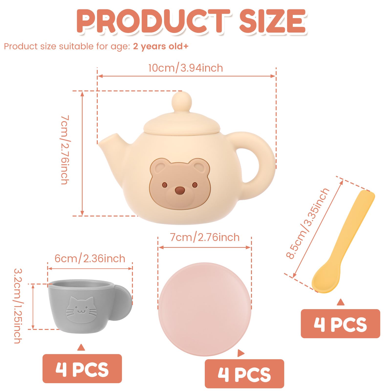Silicone Tea Set for Toddlers,Afternoon Tea Party Playset,14PCS,Gift for Ages 2+ Baby Girl Boy,Kid Character Enactment Picnic,Outdoor Play Mud Kitchen Accessories,Toy Cup and Teapot(14PCS) - Image 2