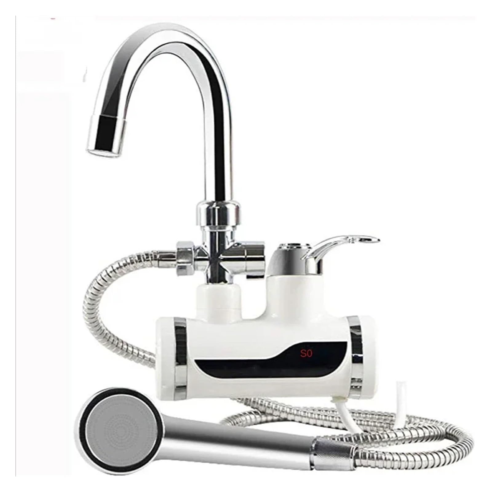 Calentador de agua instantáneo sin tanque para cocina con grifo eléctrico y LED morado