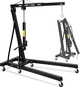 Hipicute Hydraulic Engine Hoist 2 Ton, 4400LB Heavy Duty Folding Cherry Picker Shop Crane Hoist Lift with Telescopic Boom & 6 Casters for Lifting Motor, Garage, Workshop and Factory, Black