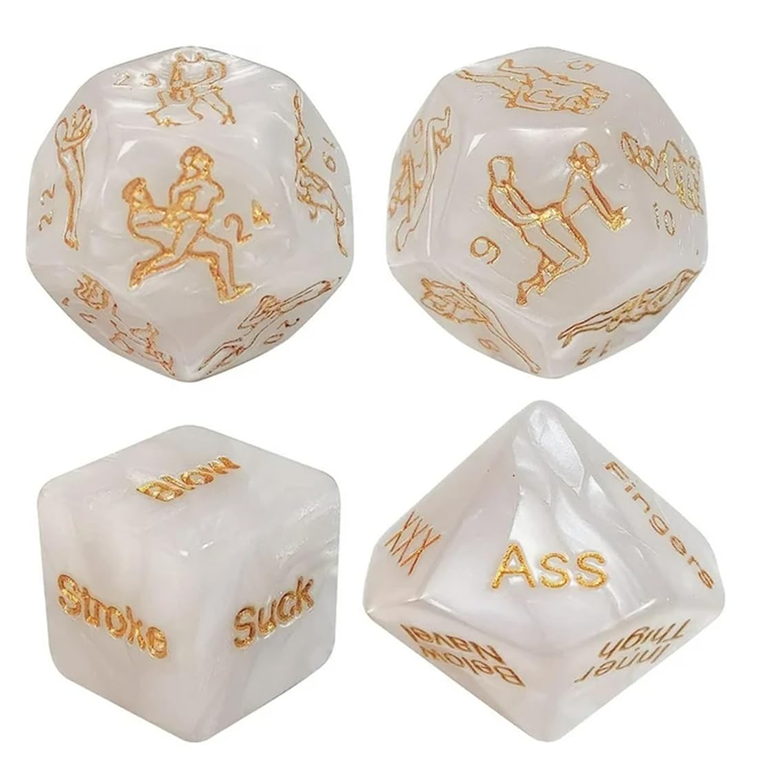 Coppia Di Dadi Da Gioco Per Coppie, 4 Pezzi, Regali Per Uomini, Dadi Decisionali Per Anniversari, Colore Bianco Con Motivi Dorati, Dimensione 18-25Mm