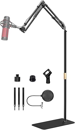 Soporte de suelo para micrófono Blue Yeti, Nano, Snowball, HyperX, Razer, Logitech USB y micrófono de condensador, soporte de brazo ajustable con
