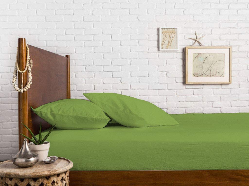 YRM Bedding's 600 Premium Collection Giza-Cotton Fitted Bedsheet 4 to 12 Inch Matress 15" Drop Extra King Size Bed (78x78) Inches (6.5 by 6.5) Feet + 2 Pillow Covers (18x28), Olive (Moss)